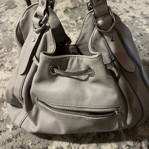 Gray Leather Shoulder Bag